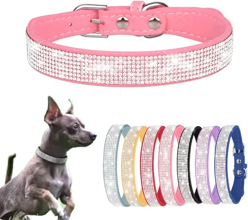 Collar de Perro Pequeño, Collares de Perro con Diamantes de Imitación, Brillantes, Elegantes y con Detalles de Resplandecimiento para Razas XXS, XS,
