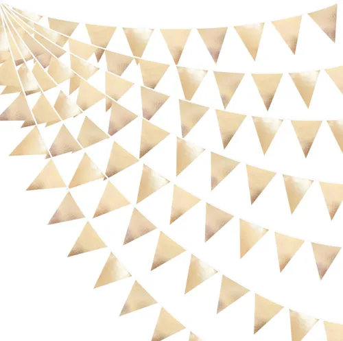 Miniatura 44 de Decoración de fiesta iridiscente de 33 pies, tela holográfica, banderín triangular, banderín de algodón, guirnalda de banderines para cumpleaños