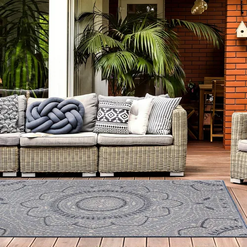 Rugshop Blue Medallion - Alfombra de área para interiores y exteriores, resistente a la decoloración, para sala de estar, comedor y dormitorio, 5 x