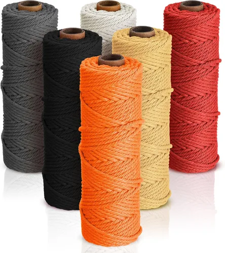 Miniatura 12 de 6 rollos de cuerda de macramé de 0.118 pulgadas x 328 yardas, cuerda de algodón de colores para bricolaje, colgar plantas, manualidades, suministros