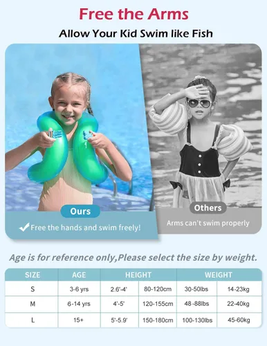 Miniatura 6 de Floaties - Chaleco de natación para niños, flotadores inflables portátiles para piscina, anillo de natación con hebilla de seguridad ajustable, Rosa