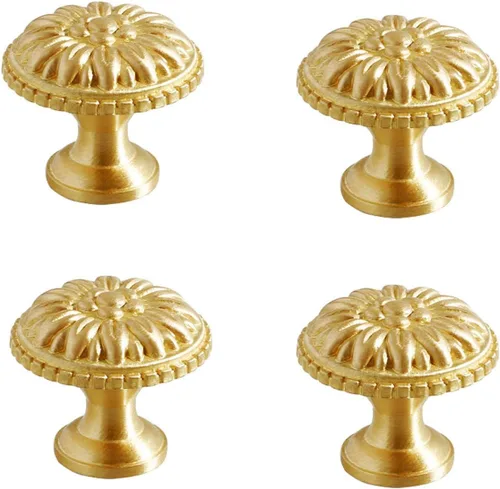 4 pomos de latón vintage para gabinete, pomos dorados para cajones de tocador, cocina, armario de baño, manijas redondas para perillas de hardware