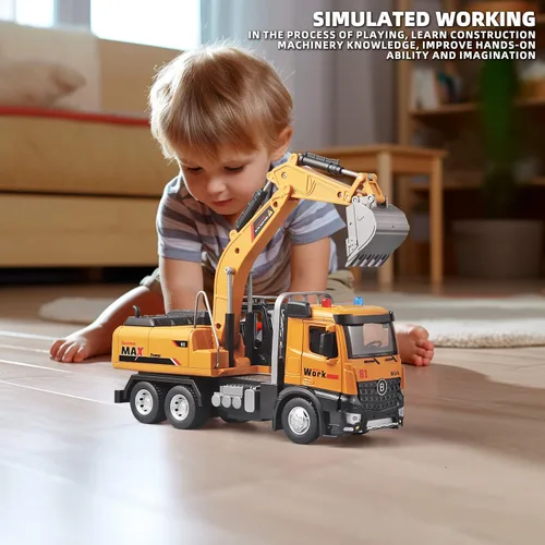 Miniatura 3 de OANMYJJO Juguetes de excavadora para niños, modelo de excavadora de metal fundido a presión, con sonido simulado y luz, juguetes de excavadora
