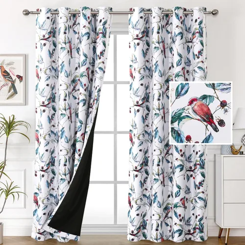 Miniatura 15 de H.VERSAILTEX Cortinas 100% opacas de 63 pulgadas de largo, juego de 2 paneles de cortinas estampadas con aislamiento térmico para dormitorio