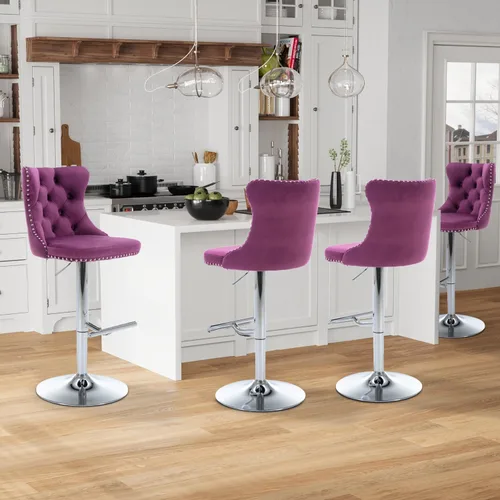 Miniatura 43 de Aoowow Juego de 2 taburetes de bar giratorios, taburetes de bar ajustables con respaldo de terciopelo copetudo, sillas de bar modernas tapizadas