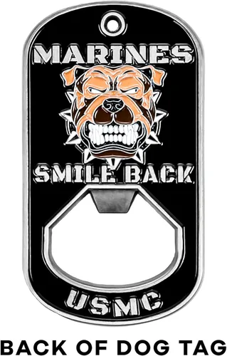 Miniatura 3 de Military Gift Shop One USMC Death Smiles at Everyone – Marines Smile Back - Abridor de botellas de identificación para perro – Abrebotellas
