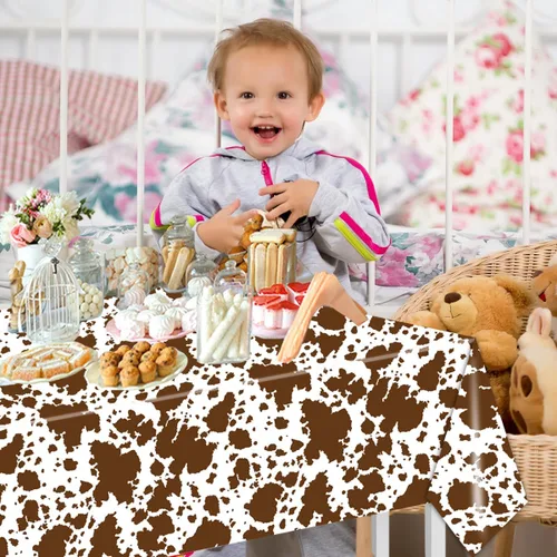 Miniatura 6 de Decoraciones de vaca de las montañas, 3 manteles con estampado de vaca, animales de granja, estampado de vaca marrón, funda rectangular de plástico