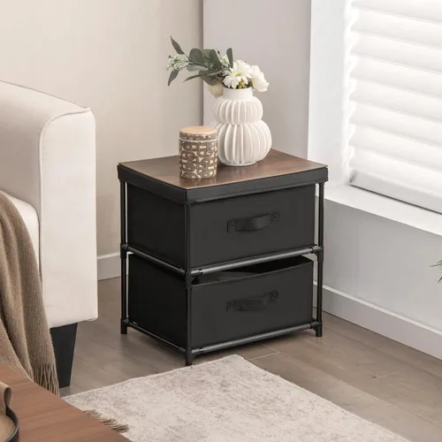 Miniatura 8 de GOFLAME Cómoda de tela con 2 cajones, mesita de noche para dormitorio, mesita de noche con contenedores y asas de tela extraíbles, mesa auxiliar