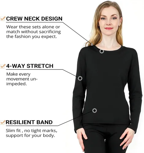 Miniatura 2 de HEROBIKER - Conjunto de ropa interior térmica para mujer, ultra suave, parte superior e inferior, capa de base larga, con forro polar