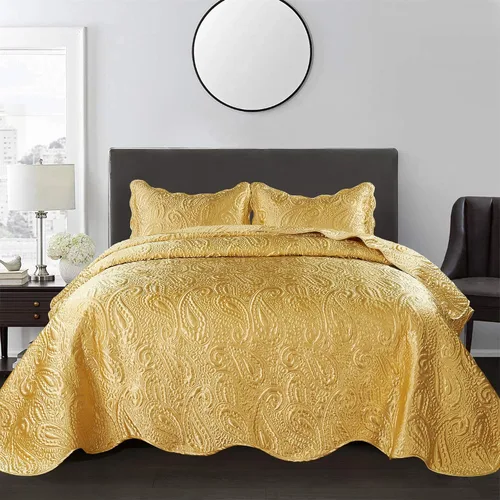 Miniatura 10 de Home Soft Things Juego de colcha acolchada de satén de 4 piezas, funda de cama con diseño de cachemira, juego de ropa de cama suave y ligero