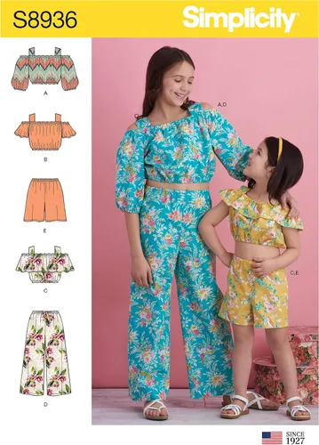 Miniatura 2 de Simplicity Patrón de costura R10193 / S8936 - Tops, pantalones y pantalones cortos para niños y niñas, talla: HH (3-4-5-6)
