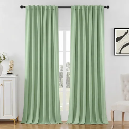 Miniatura 18 de Joydeco Cortinas opacas de lino para dormitorio, con ojales de 90 pulgadas de largo, cortinas resistentes para sala de estar, cortinas con Verde