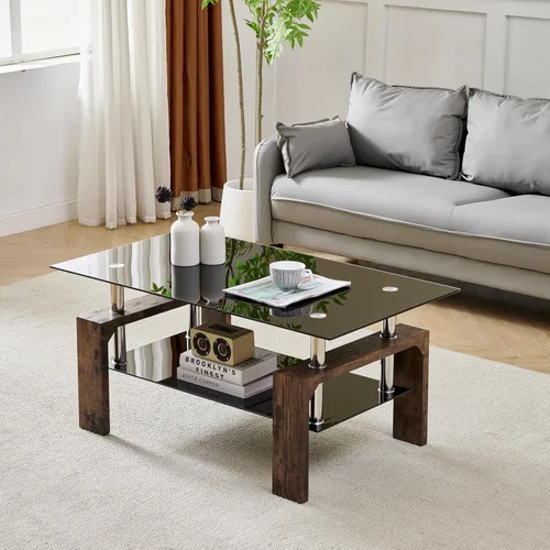 Miniatura 10 de Btrpily Mesa de centro rectangular para sala de estar, mesa de té adecuada para sala de espera, mesa auxiliar moderna con patas de madera, mesa