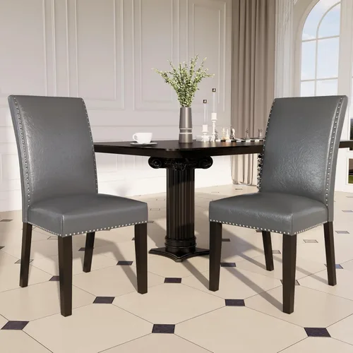 Miniatura 18 de Parsons CY-1122-BK - Juego de 2 sillas de comedor con ribete de cabezas de clavo, asiento tapizado lateral de piel sintética para cocina, patas