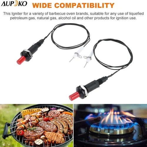 Miniatura 3 de Aupoko 2 juegos de encendido piezoeléctrico por chispa con cable de botón encendedor, tipo de 1 salida 2 electrodos de 200 grados de alambre