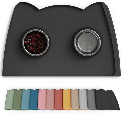Miniatura 33 de OHMO - Tapete de silicona para comida para gatos, tapete de alimentación de mascotas para el piso, antideslizante e impermeable, bandeja para agua