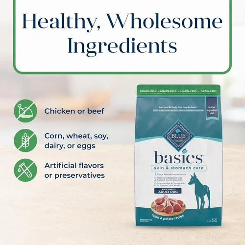 Miniatura 5 de Blue Buffalo Basics Alimento seco para perros adultos de raza grande sin granos para el cuidado de la piel y el estómago, dieta de ingredientes