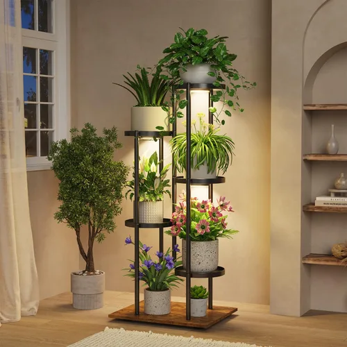 Miniatura 28 de iDavosic.ly Soporte para plantas con luz de cultivo para interiores y exteriores, estante de flores de metal de 4 niveles para macetas grandes