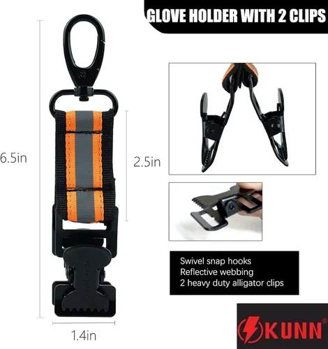 Miniatura 2 de KUNN Correa de guante de bombero, clips de soporte de guante de seguridad para el trabajo con clip de cocodrilo Naranja