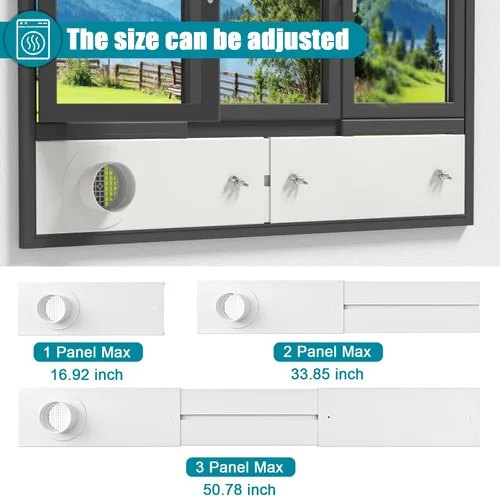 Miniatura 3 de Kit de ventana de ventilación para secadora, kit de ventilación de ventana ajustable y conector de codo de 90° para manguera de escape de secadora