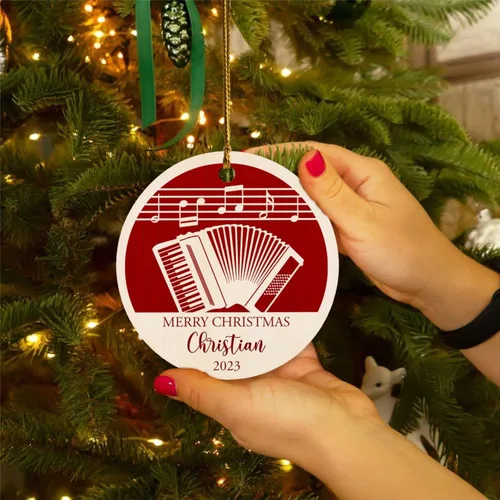 Miniatura 2 de Adorno de Navidad de instrumento musical de acordeón, nombre personalizado y adorno de año para acordeonista, regalo de profesor de música