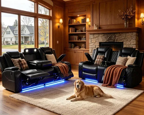 Miniatura 17 de Pon Living - Lujoso juego de sofá reclinable de cuero con LED, juego de sofá reclinable eléctrico, juegos de muebles de sala con portavasos/puerto