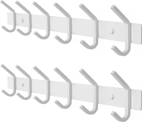 Miniatura 16 de Perchero de Pared Blanco – Riel de Ganchos de Acero Inoxidable de 15 Pulgadas con 5 Ganchos Dobles Resistentes para Abrigos – Perchero Montado