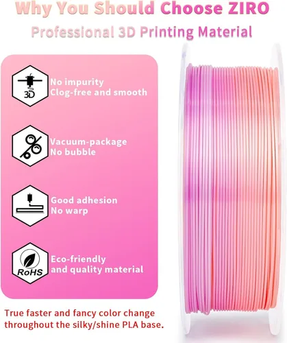 Miniatura 3 de ZIRO - Filamento PLA para impresora 3D de 0.069 pulgadas, filamento sedoso brillante multicolor para impresora 3D, cambio gradual de color PLA