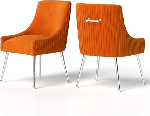 Miniatura 12 de Sillas de comedor de estilo moderno de terciopelo tapizado, silla de acento de tocador con barra vertical, silla capitonada con patas plateadas