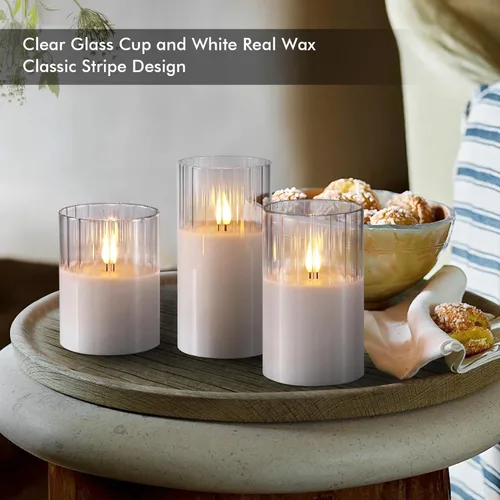 Miniatura 4 de Rhytsing Velas LED de vidrio acanalado transparente que funcionan con pilas con control remoto, juego de velas blancas sin llama con temporizador