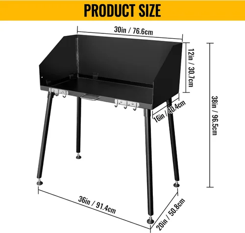 Miniatura 2 de Mesa de horno holandés de 38 pulgadas, mesa de cocina de campamento de acero al carbono con parabrisas de tres lados y cuatro patas para preparación