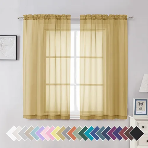 Miniatura 219 de Aiyufeng 2 paneles de cenefa transparente negra de 14 pulgadas de largo, cortinas cortas negras transparentes para dormitorio, cortinas de cocina