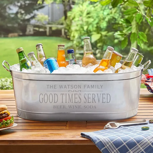 Miniatura 3 de Let's Make Memories Tina de bebidas personalizada Serve Up Good Times - Bañera galvanizada para bebidas - con soporte Sirve buenos momentos