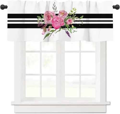 Miniatura 26 de Cortinas Cenefa Verde Salvia Floral Cocina con Bolsillo para Barra Paneles Cortos Acuarela Hojas de Eucalipto Retro Tratamiento de Ventana Cortinas