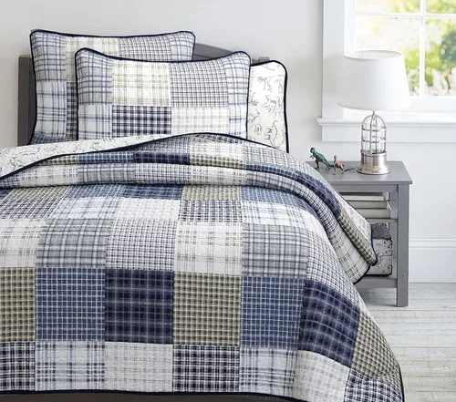 Miniatura 15 de Cozy Line Home Fashions Juego de ropa de cama acolchada reversible para niño de 100% algodón a rayas azul marino, colcha cubrecama para todas