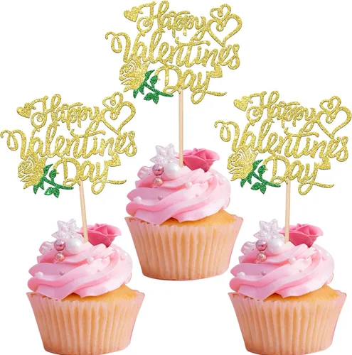 Miniatura 9 de 24 piezas de decoración para cupcakes para el día de San Valentín con purpurina roja para pies de bebé, carruaje de amor, corazón, día de San