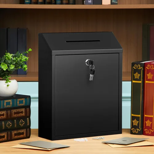 Miniatura 5 de Yaocom Caja de Donaciones en Efectivo de Metal, Caja Fuerte de Colección, Caja de Sugerencias con Cerradura, Buzón Montado en la Pared, Contenedor