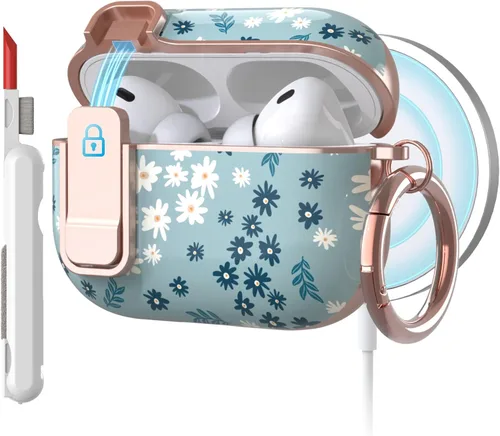 Miniatura 10 de TATOFY Funda protectora para AirPods 1 y 2, elegante funda protectora duradera con patrones de flores bonitas y llavero con clip
