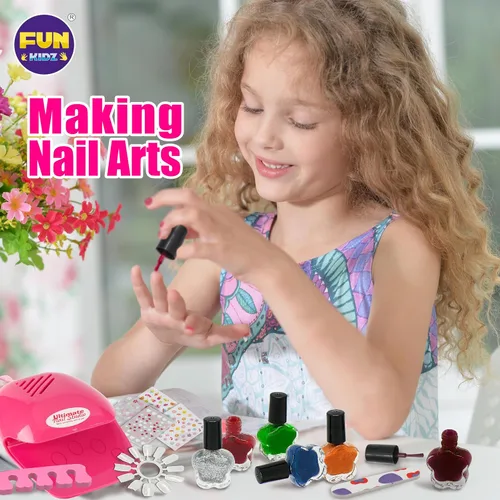 Miniatura 3 de FunKidz - Kit de arte de uñas para niñas, tamaño 17.91 pulgadas de ancho x 12.4 pulgadas de largo con esmalte de uñas pelable, secador de uñas