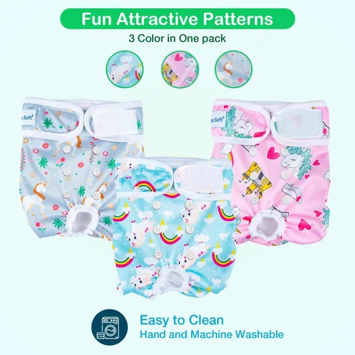 Miniatura 4 de Pet Soft Pañales para perras, paquete de 3 pañales lavables para perras, pañales reutilizables para perritas en período de calor, bragas para perras