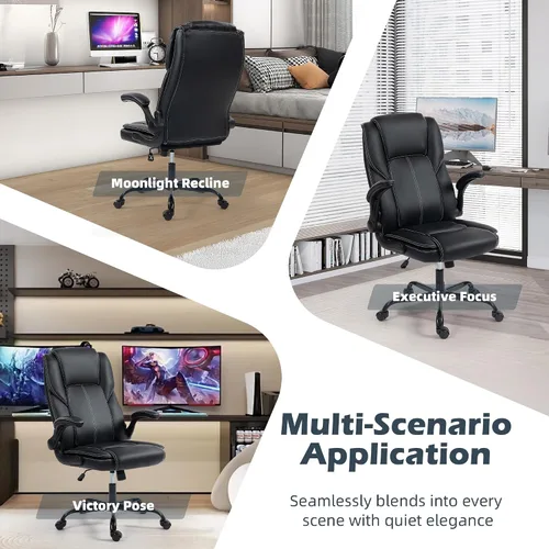 Miniatura 8 de Silla de oficina – Silla ejecutiva de cuero de escritorio de oficina con respaldo alto con función de balanceo – Ergonómica, transpirable, cómoda