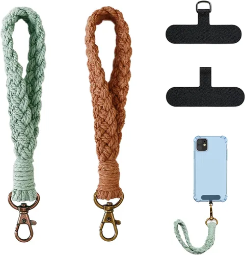 2 correas de muñeca para teléfono, cordón para teléfono celular, con 2 pestañas de amarre para teléfono, llavero de macramé hecho a mano, funda de