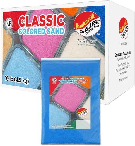 Sandtastik Blue Sand Caja de 10 libras, brillante y brillante, sin sílice, colores vibrantes, arena, sensorial, terrario, modelo, paisaje, joyería,