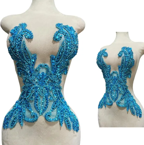 Miniatura 17 de Accesorios de apliques de encaje de diamantes de imitación hechos a mano puros cuentas de costura a mano piedras parches para vestido de novia