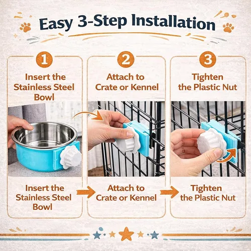 Miniatura 3 de HERCOCCI 2 cuencos colgantes extraíbles de acero inoxidable para alimentos y agua para cachorros, perros pequeños, gatos, conejos y hurones