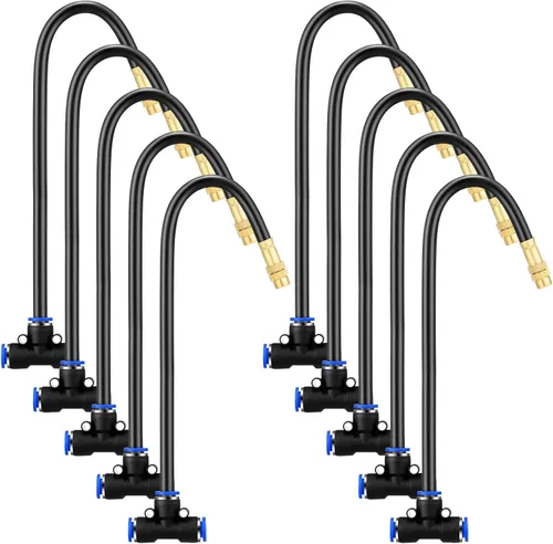 Miniatura 7 de Zonon 15 boquillas de nebulización de latón en T con manguera integrada de 4 pulgadas para tubos de 0.32 pulgadas/0.315 in, rotación de 360 grados