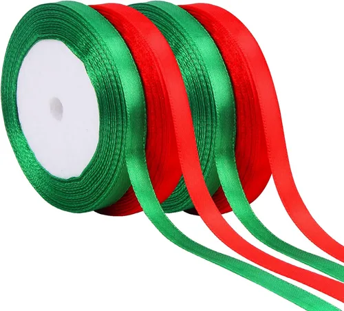Miniatura 15 de DECYOOL - Cinta de Navidad, 4 rollos de 100 yardas de cintas navideñas para envolver regalos (0.6 in de ancho, rojo, verde, dorado y plateado)
