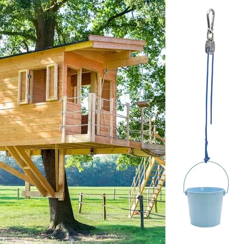 Miniatura 4 de FUQUN Accesorios para Casa del Árbol y Casa de Juegos para Niños, Polea de Cubo Resistente con Cable, Juguetes de Escalada al Aire Libre para Niños
