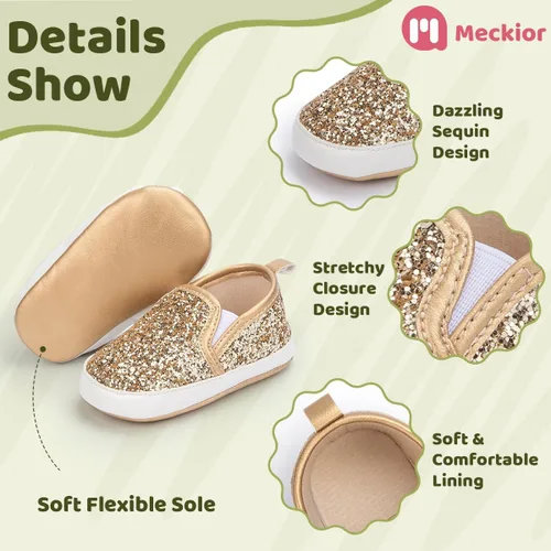 Miniatura 3 de Meckior Zapatos de lona para bebés, niñas y niños, suela suave, para niños pequeños, sin cordones, recién nacidos, cuna, mocasines, zapatillas