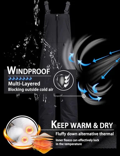 Miniatura 5 de GEMYSE Overol con peto de esquí impermeable para hombre pantalones de snowboard aislados